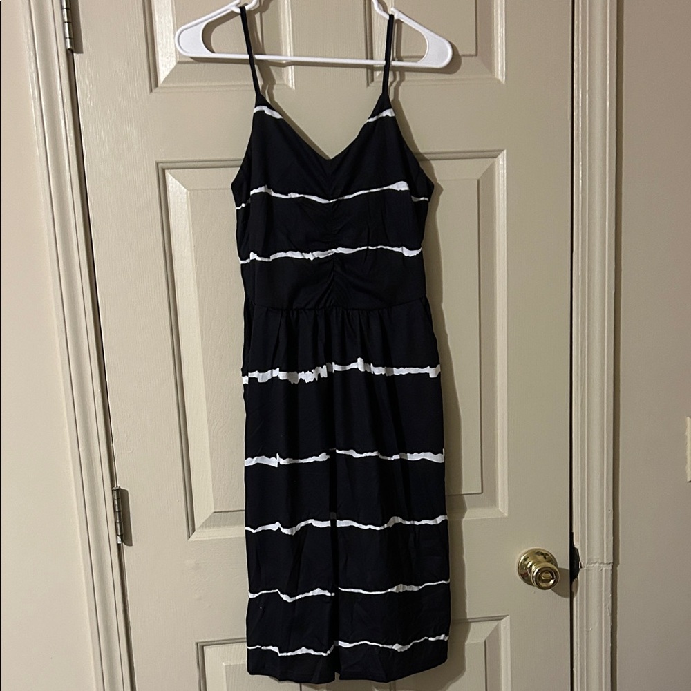 Elegant Black and White Striped Dress